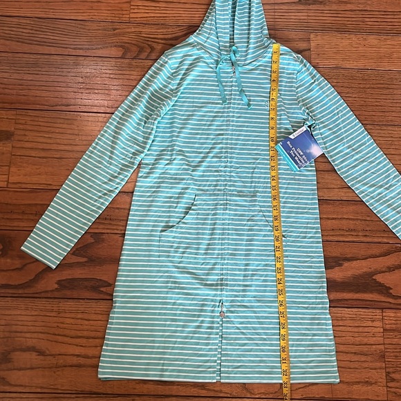 Coolibar Sun Protective Aqua Striped Hooded Zip Up Cover Up Size XS New With Tag - Picture 5 of 13
